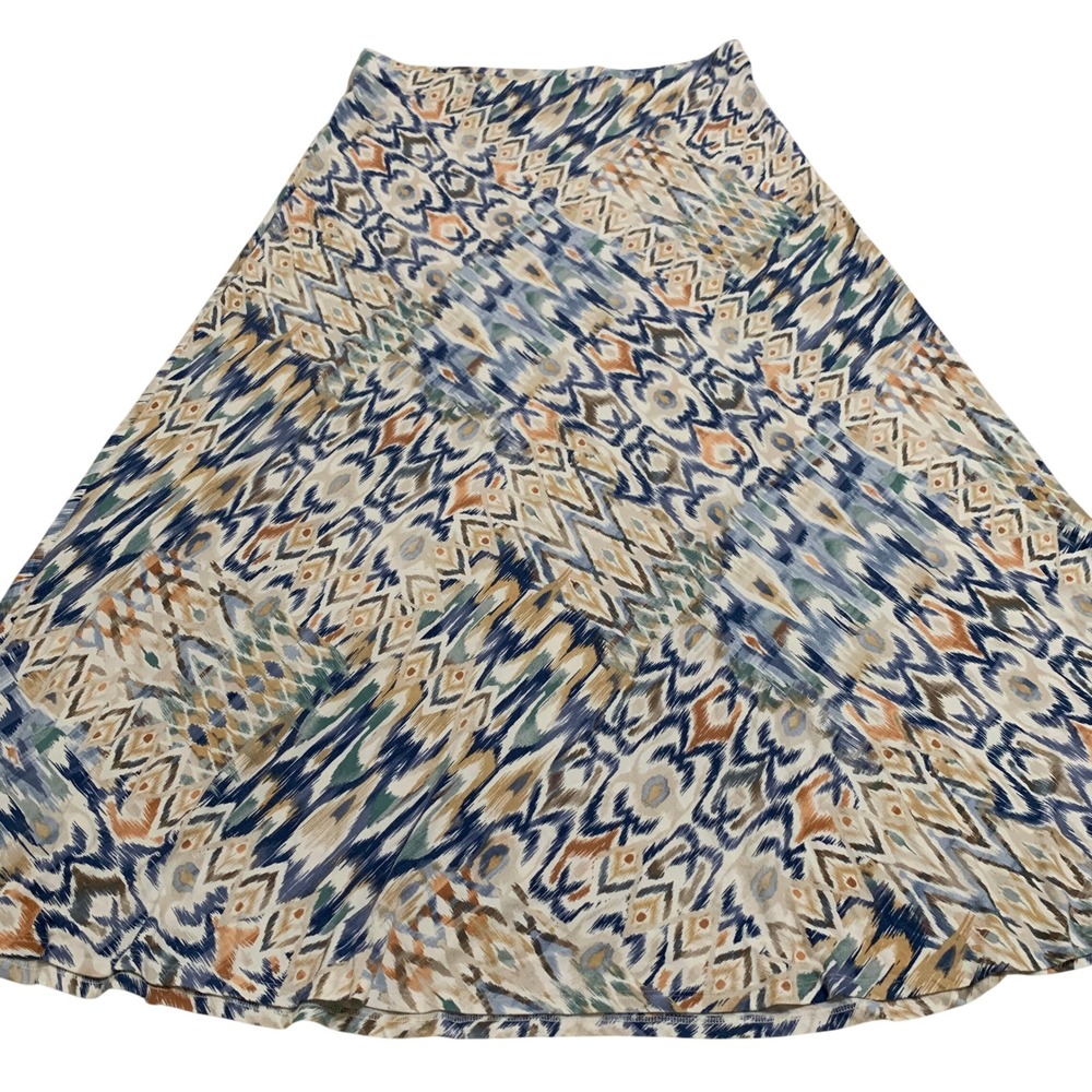 Chico's A-Line Maxi Skirt Women's Size 2 (L/12) Blue Orange Ikat Abstract Print - Picture 4 of 10